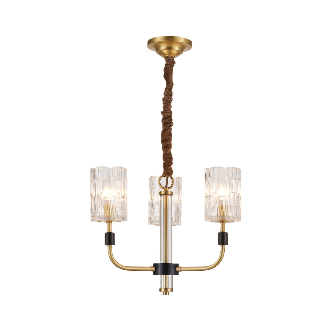 Luxury chandelier modern featuring polished brass with ribbed glass shade configuration
