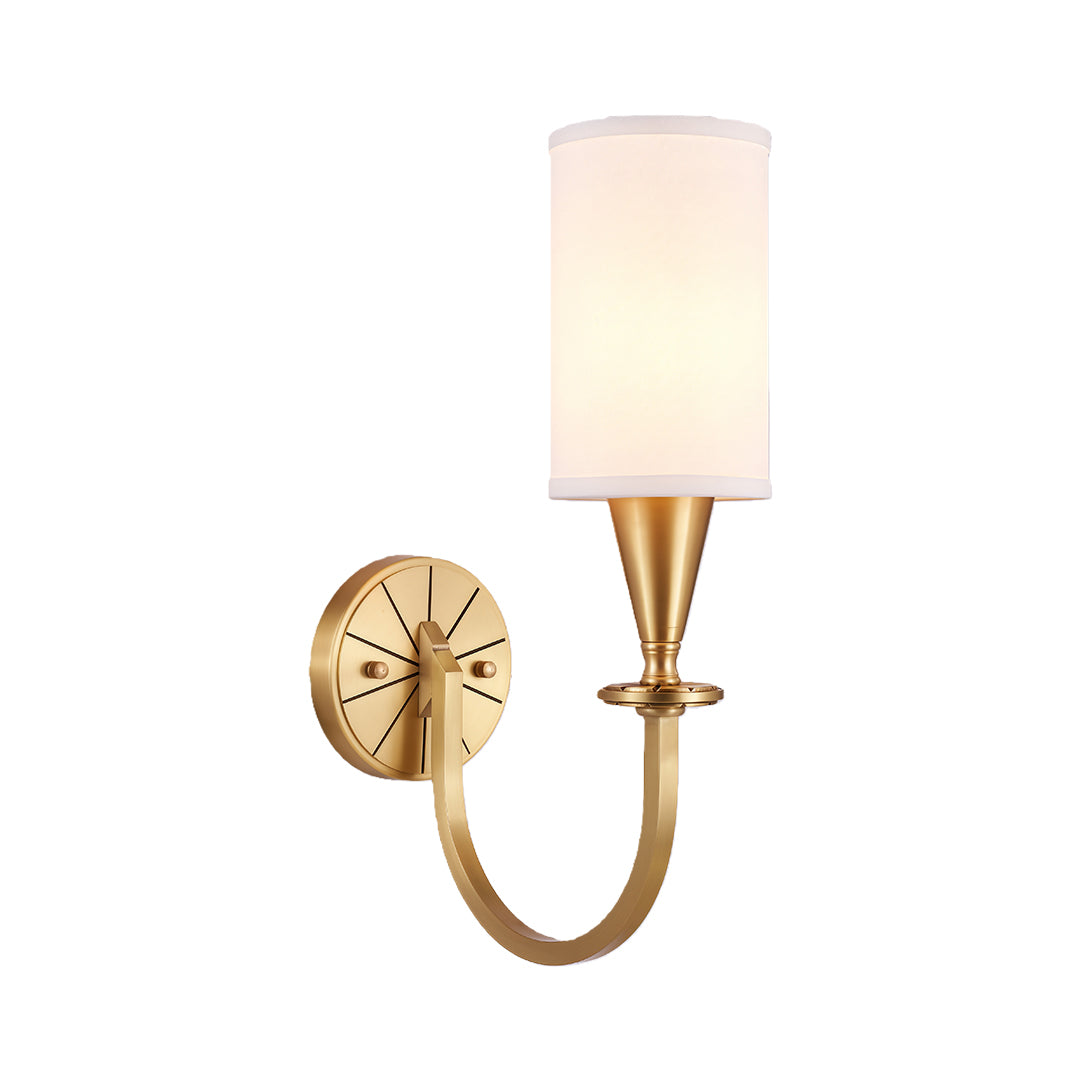 Modern luxury chandeliers style copper wall lights with brushed brass and white fabric shade