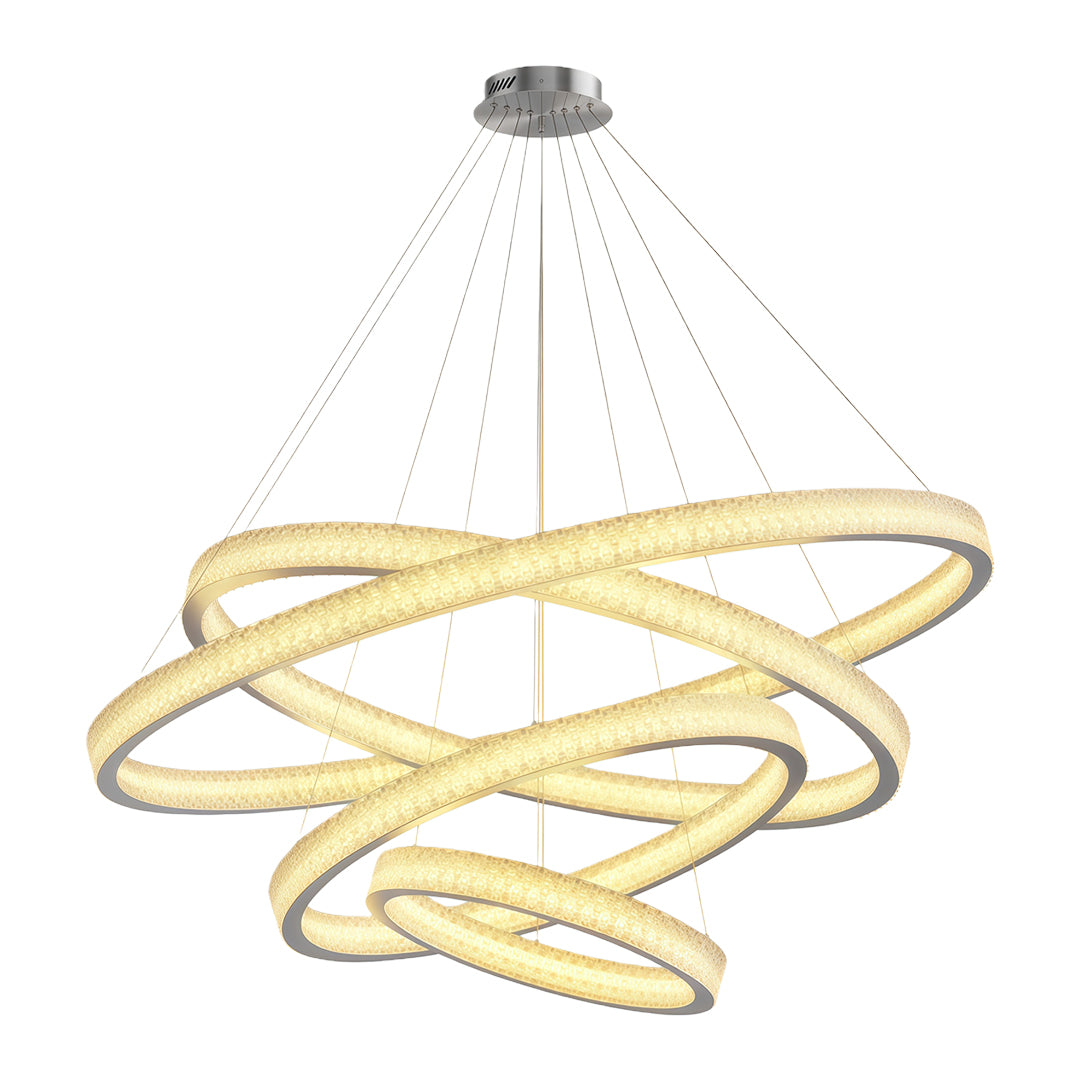 Vintage crystal chandeliers featuring brushed chrome with cascading spiral crystal rings