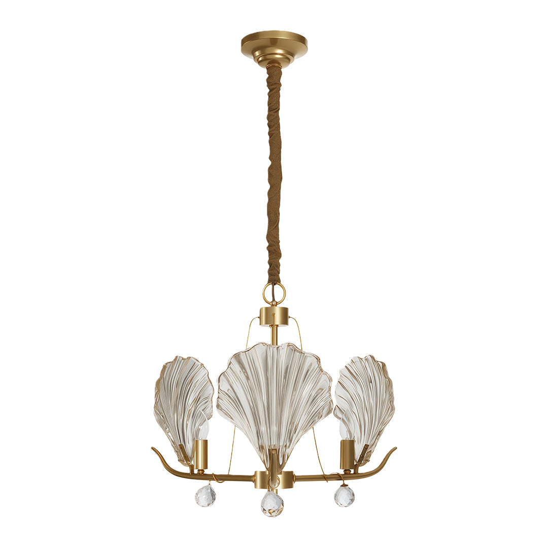 Modern luxury chandeliers with brushed gold arms and leaf-shaped textured glass shades