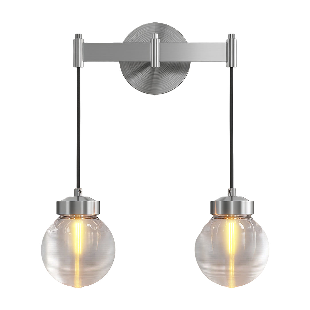 Modern luxury chandeliers featuring brushed nickel with horizontal bar and twin pendants