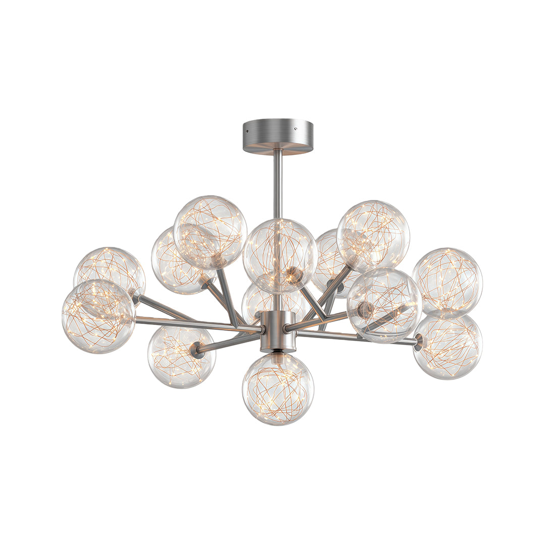 Modern luxury chandeliers featuring brushed nickel with radial glass globe layout