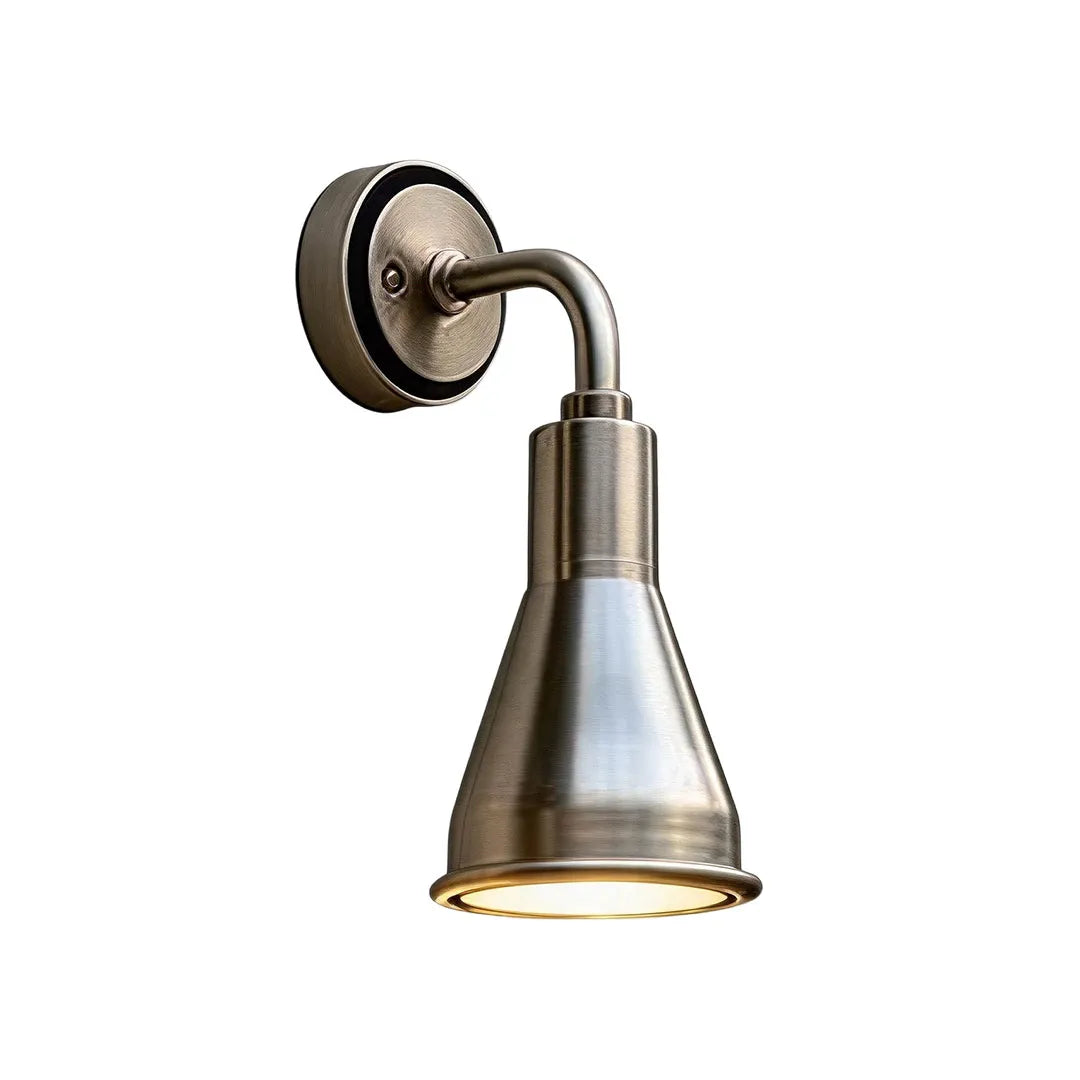 Brushed nickel wall sconces outdoor lighting with classic bell-shaped shade.