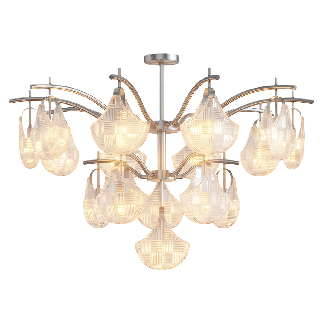 Modern luxury shell chandelier light featuring brushed silver with cascading shell pendants.
