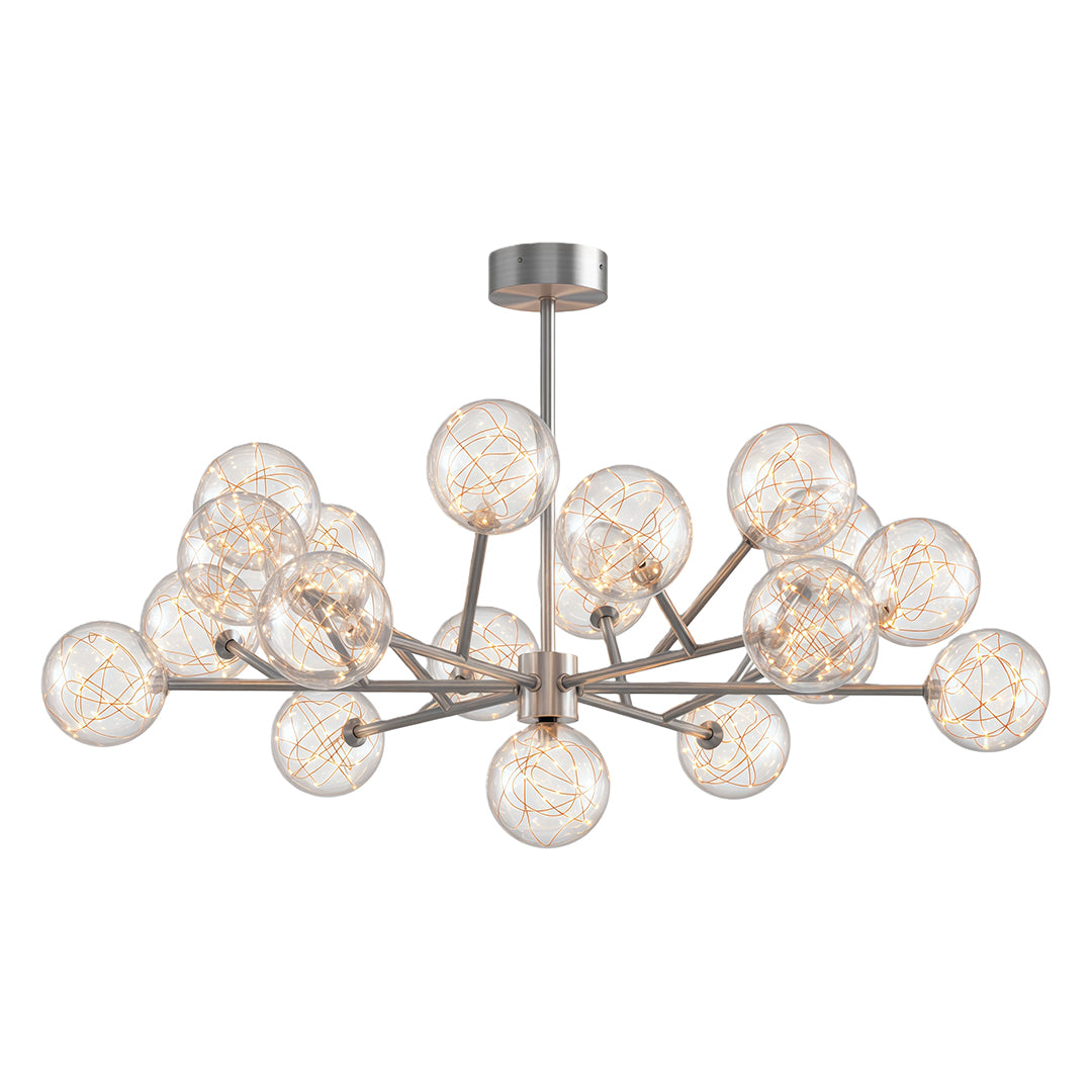Modern luxury chandeliers featuring brushed silver with clustered glass globe design