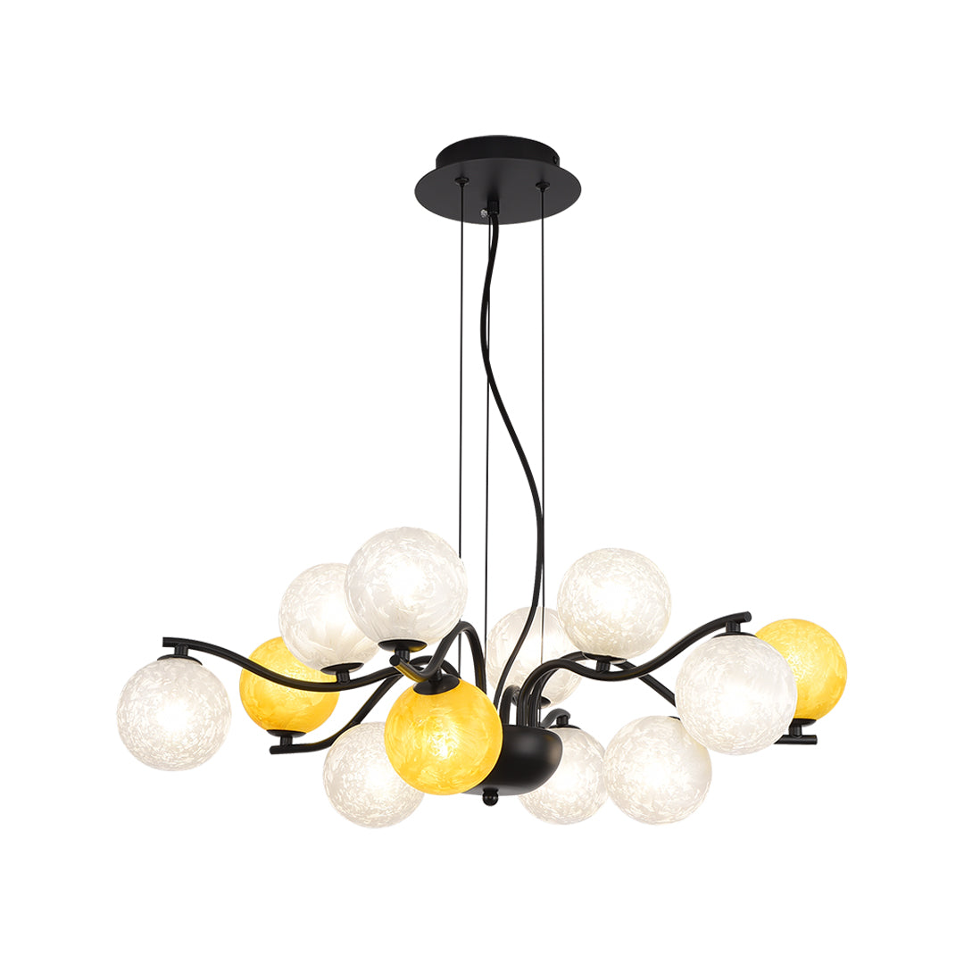 Alternative configuration of bubble chandelier with varied globe arrangement and adjustable hanging wires.