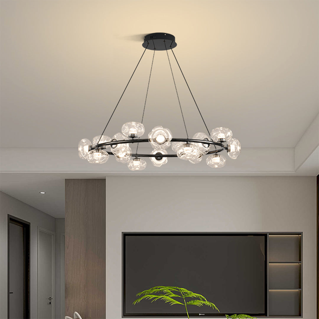 Bubbles chandelier providing focal point lighting in contemporary residential interior with glass sphere design