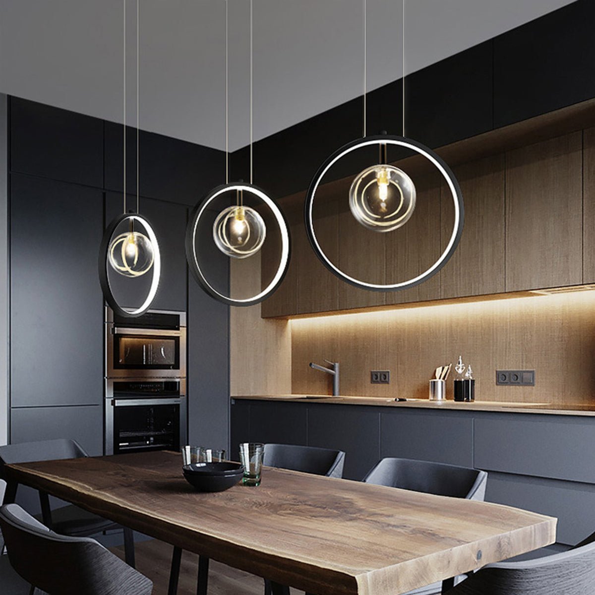 Bubi Black Pendant Light Glass Bubbles LED for Dining Room