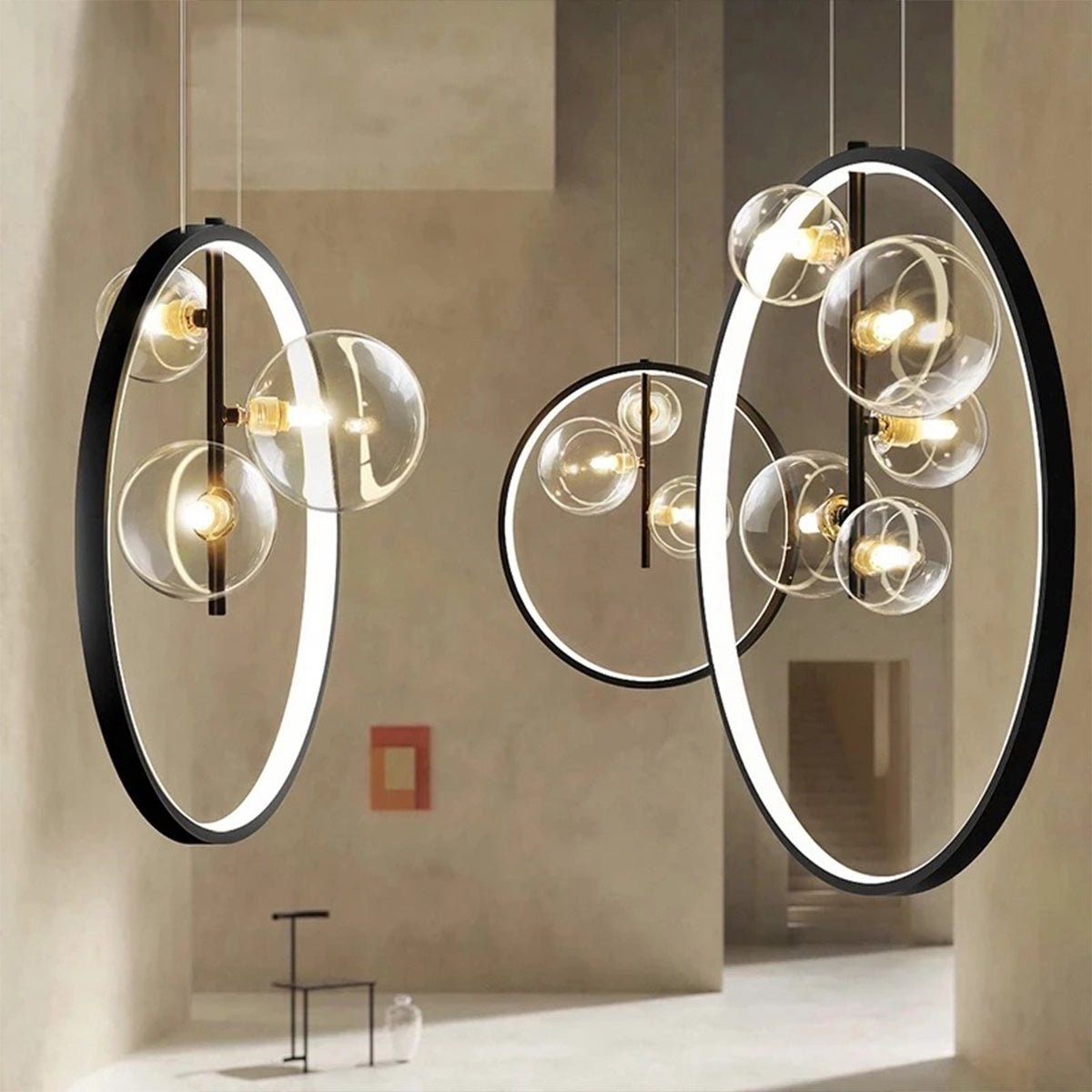 Bubi Black Pendant Light Glass Bubbles LED for Dining Room
