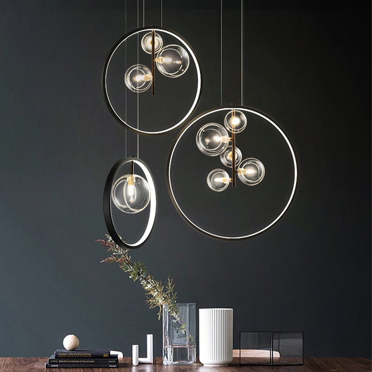 Bubi Black Pendant Light Glass Bubbles LED for Dining Room