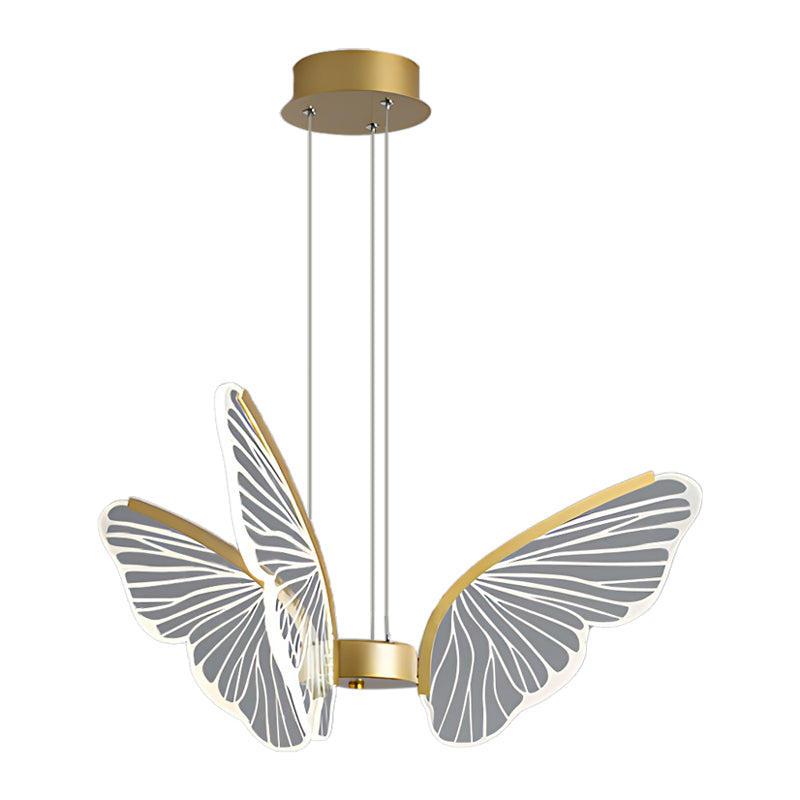 Butterfly pendant light in gold, front view of the artistic wing design.