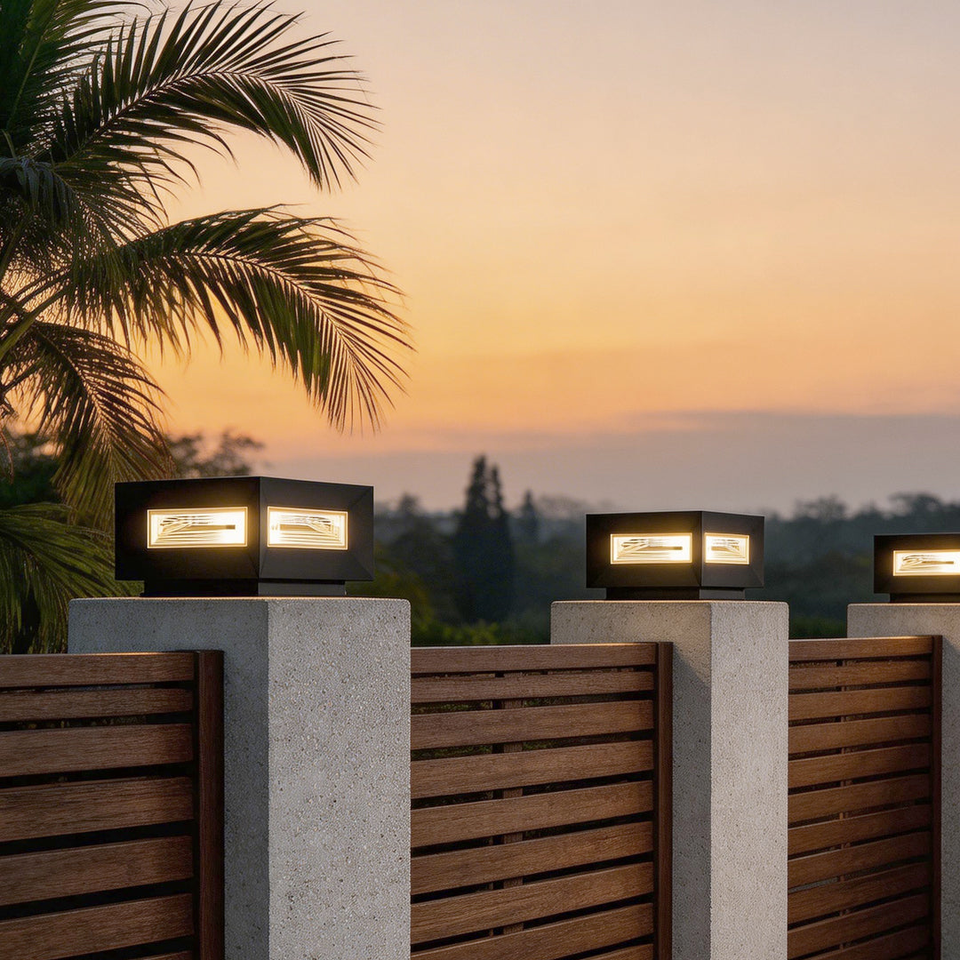 Upgrade your exterior decor with square pillar lights modern cube frame solar fence lights, bright, eco-friendly, and modern.