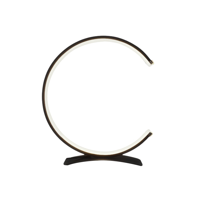 C shaped table lamp dimensions, front view with size specifications.