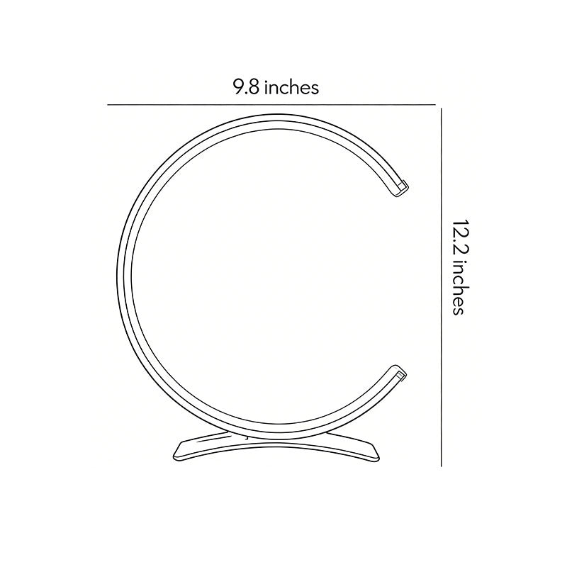 Line drawing of C shaped table lamp dimensions, providing installation specifications.