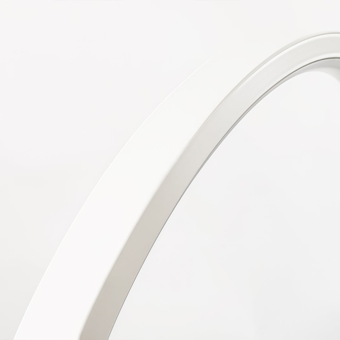 C shaped table lamp in white, front view of the modern design.
