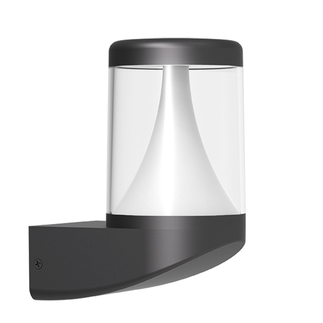 Modern black curved outdoor wall light with integrated LED and sleek geometric design