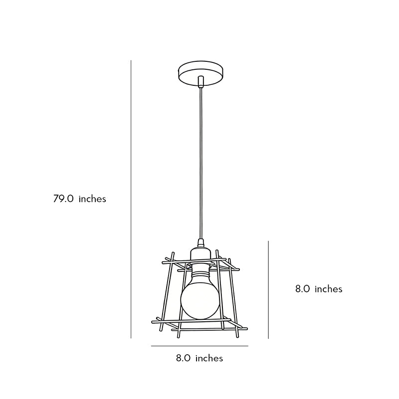 Technical dimension drawing showing installation height of a cage pendant light fixture.