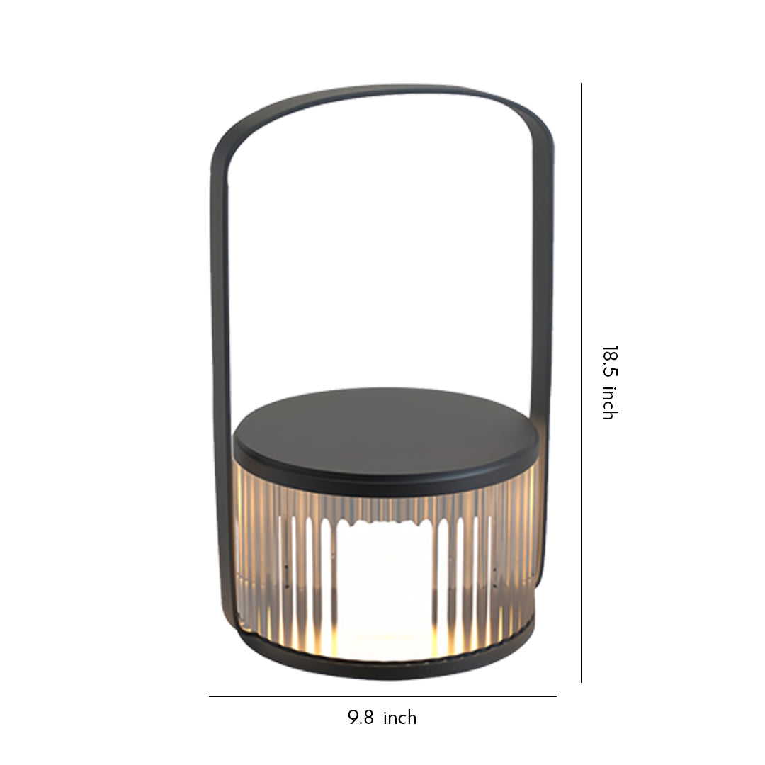 Compact round camping LED lanterns with a modern ribbed design and a sleek black handle.