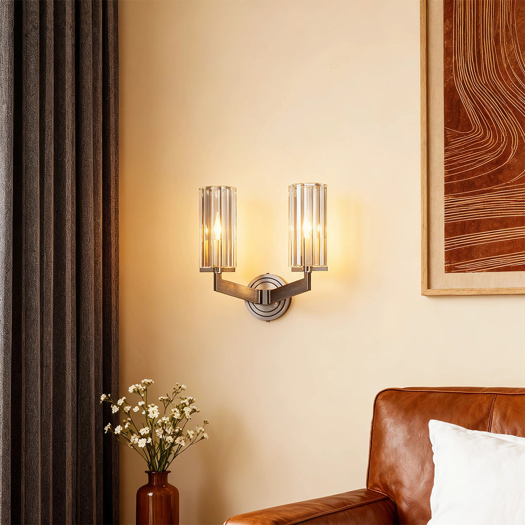 Modern luxury chandeliers enhancing warm bedroom with ornate tapestry and traditional decor