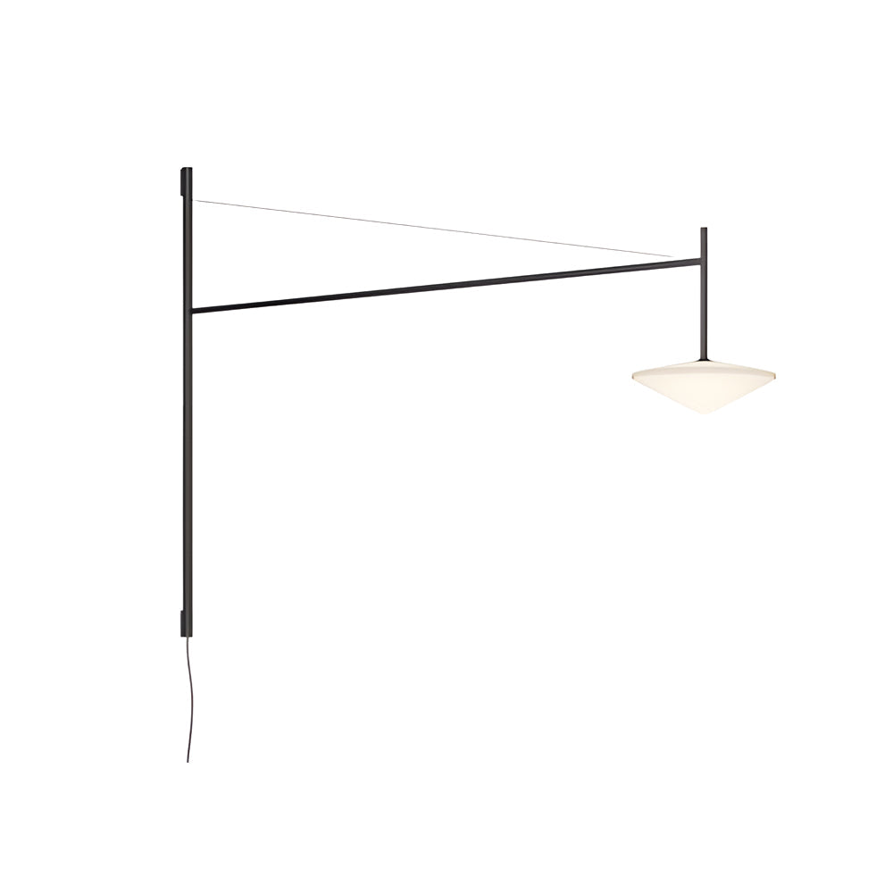Modern cantilever wall lamp with conical shade, displayed on white background for clear product visualization.
