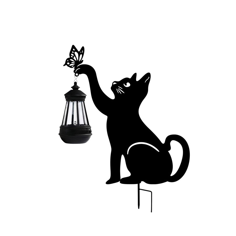 Cat silhouette light in black, front view of the artistic design.
