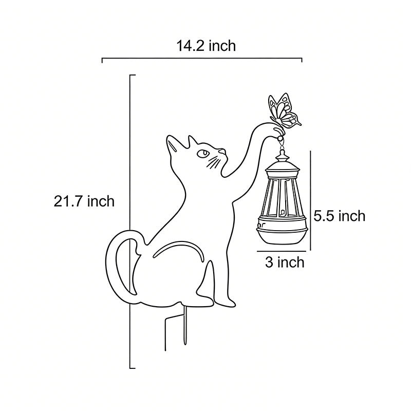 Line drawing of cat silhouette light dimensions, providing installation specifications.