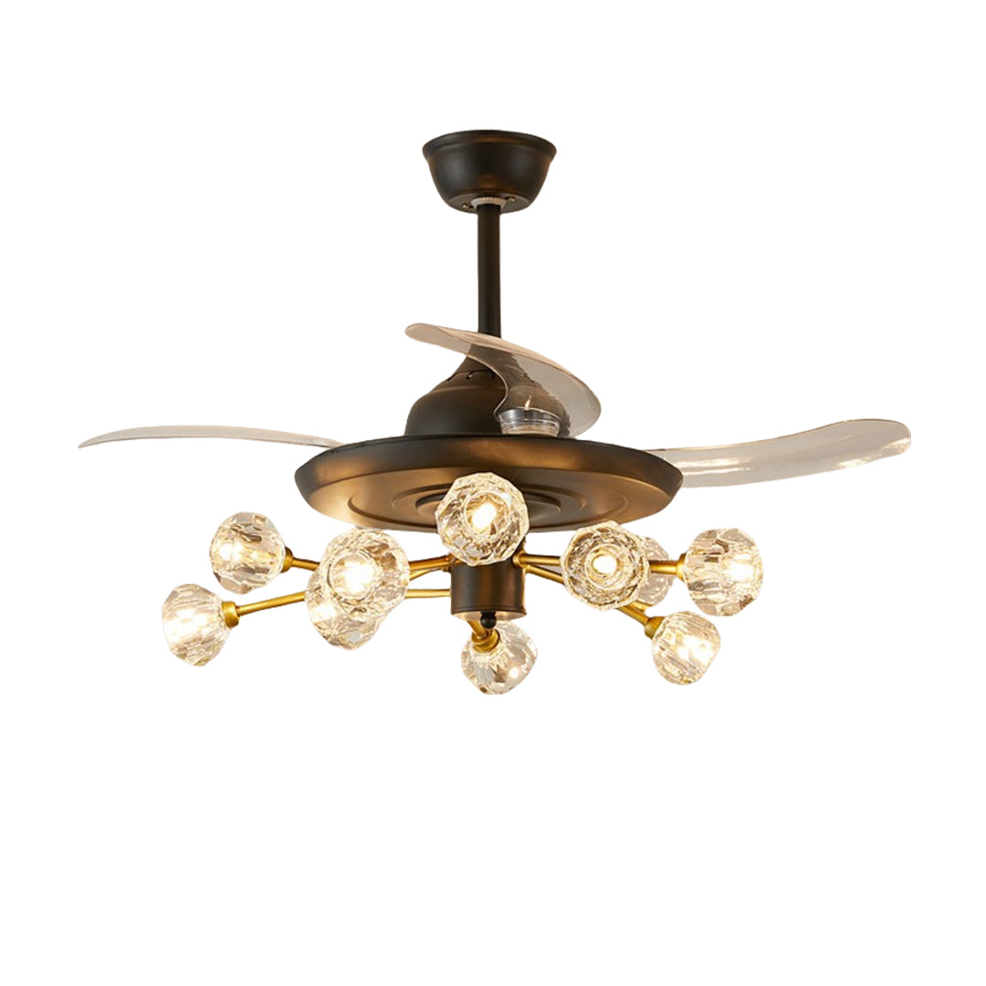 Luxury ceiling fan with multiple lights featuring bronze finish and crystal chandelier lighting elements