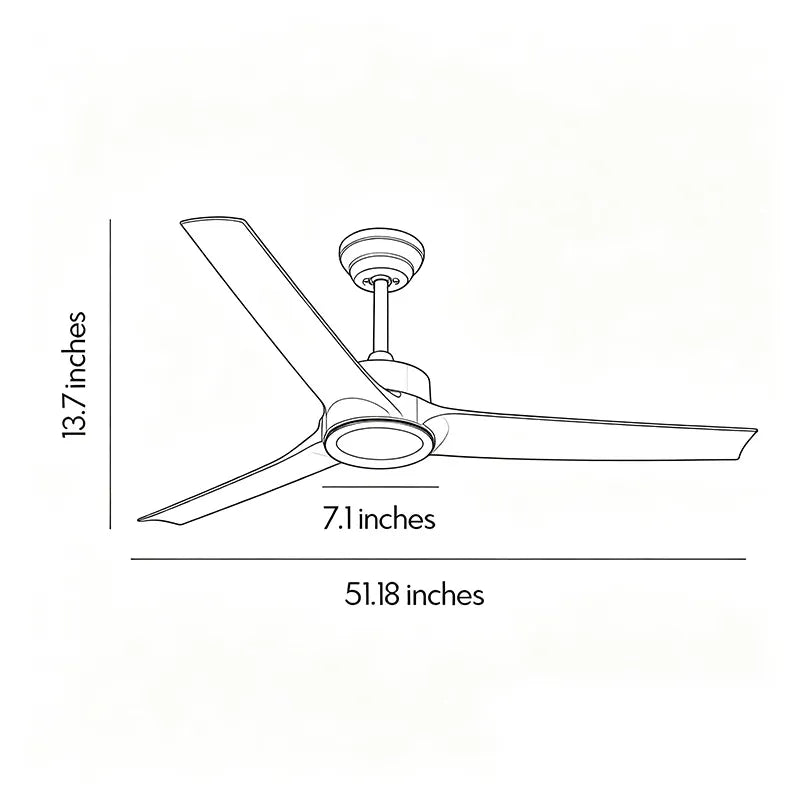 Ceiling fan with light dimension diagram showing a 51.8-inch width and 13.7-inch overall height.