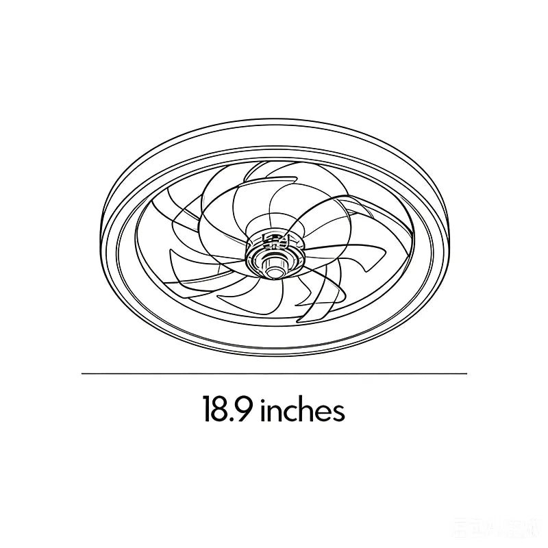 Ceiling fans with light fixtures dimension drawing showing an overall diameter of 18.9 inches.