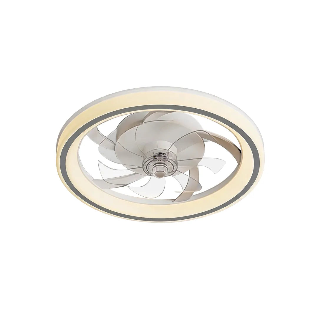 Ceiling fans with light fixtures product image showing a white circular LED ring and integrated fan blades.