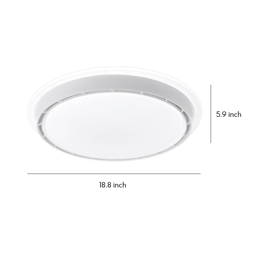 Ceiling light with hidden fan dimensions and installation guide, modern minimalist design illustration