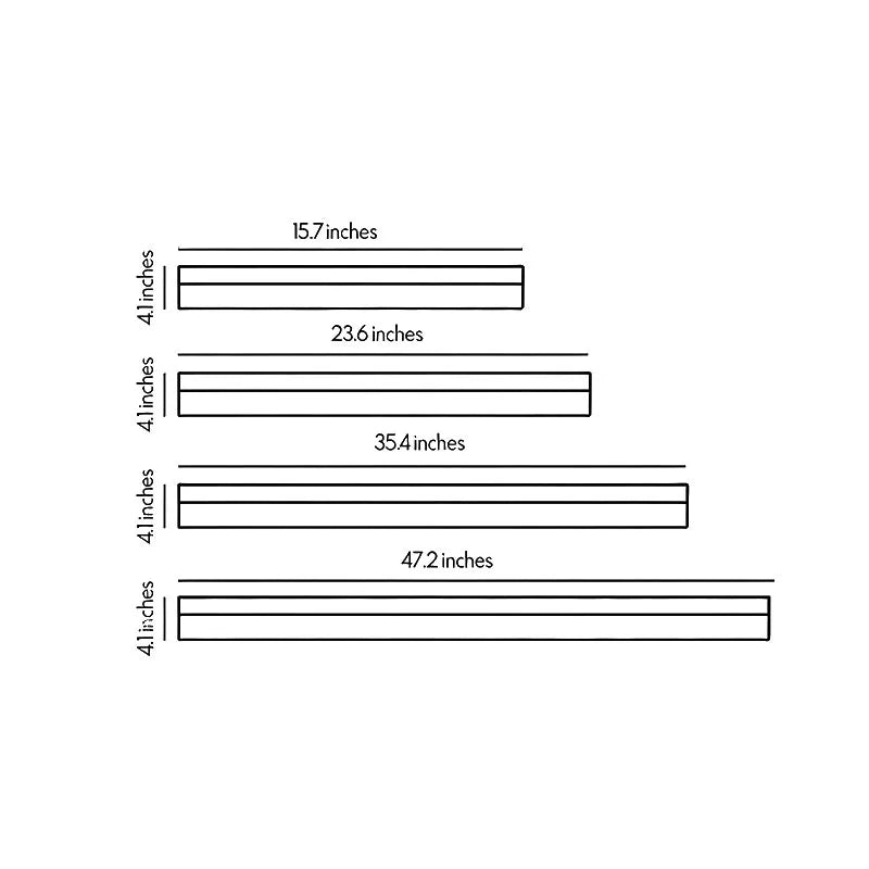 Ceiling linear light dimension diagram showing 15.7-inch, 23.6-inch, 35.4-inch, and 47.2-inch options.