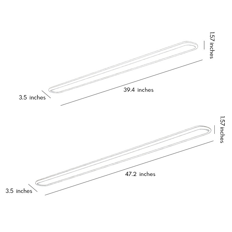 Dimension drawing of ceiling linear lights showing multiple size options for ceiling installation.