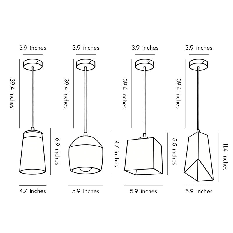 Technical diagram showing dimensions and structure of cement look pendant lights models.