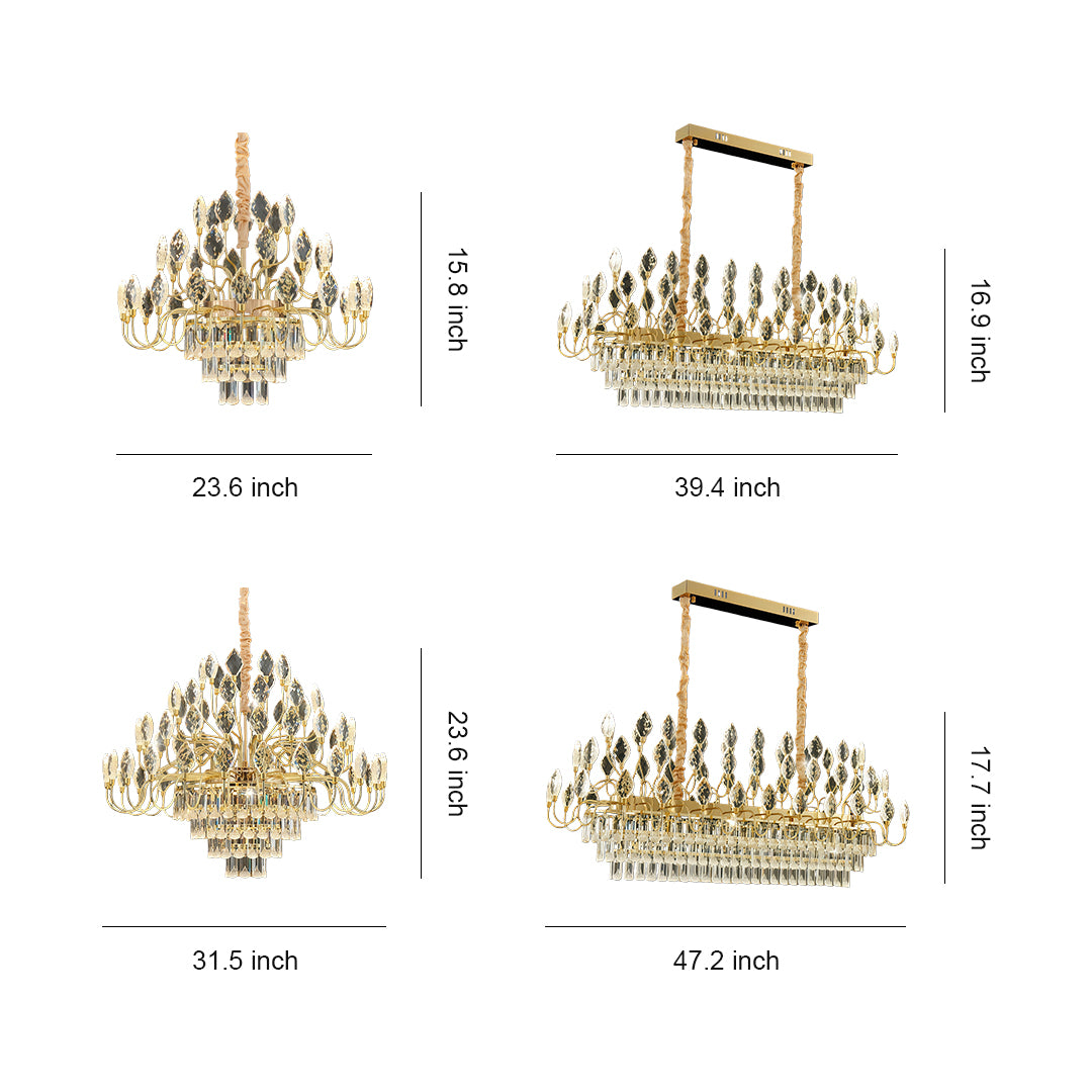 Ceramic chandelier size guide showing multiple dimensions.