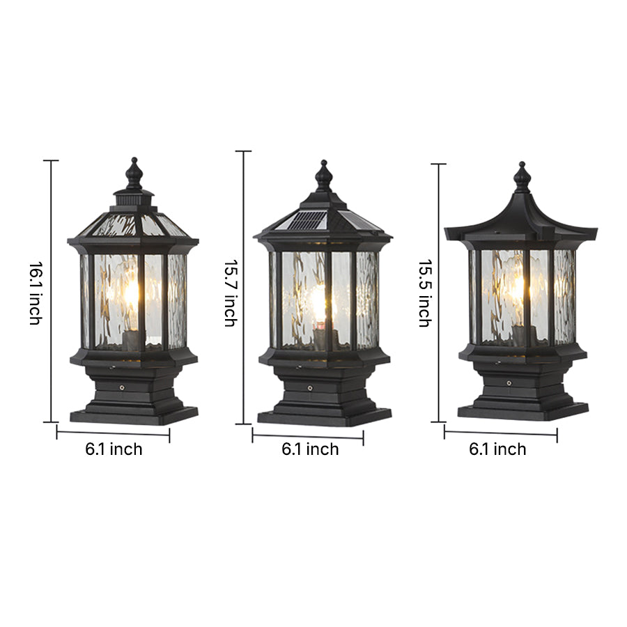 Vintage-style bronze post lantern with seeded glass and traditional architectural detailing
