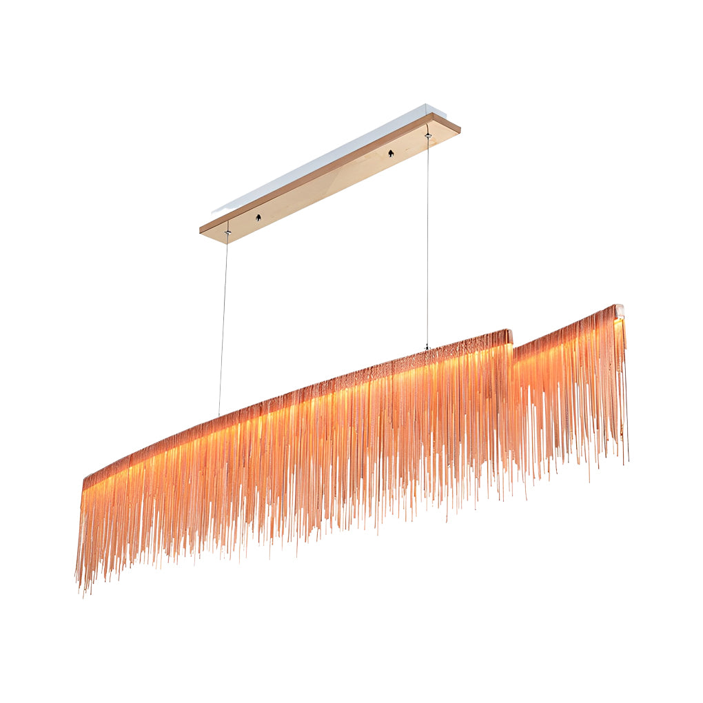 Chain tassel chandelier with a minimalist design, providing ambient light in a modern interior.