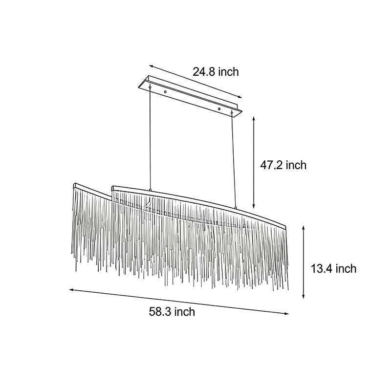 Technical diagram showing dimensions and structure of chain tassel chandelier models.