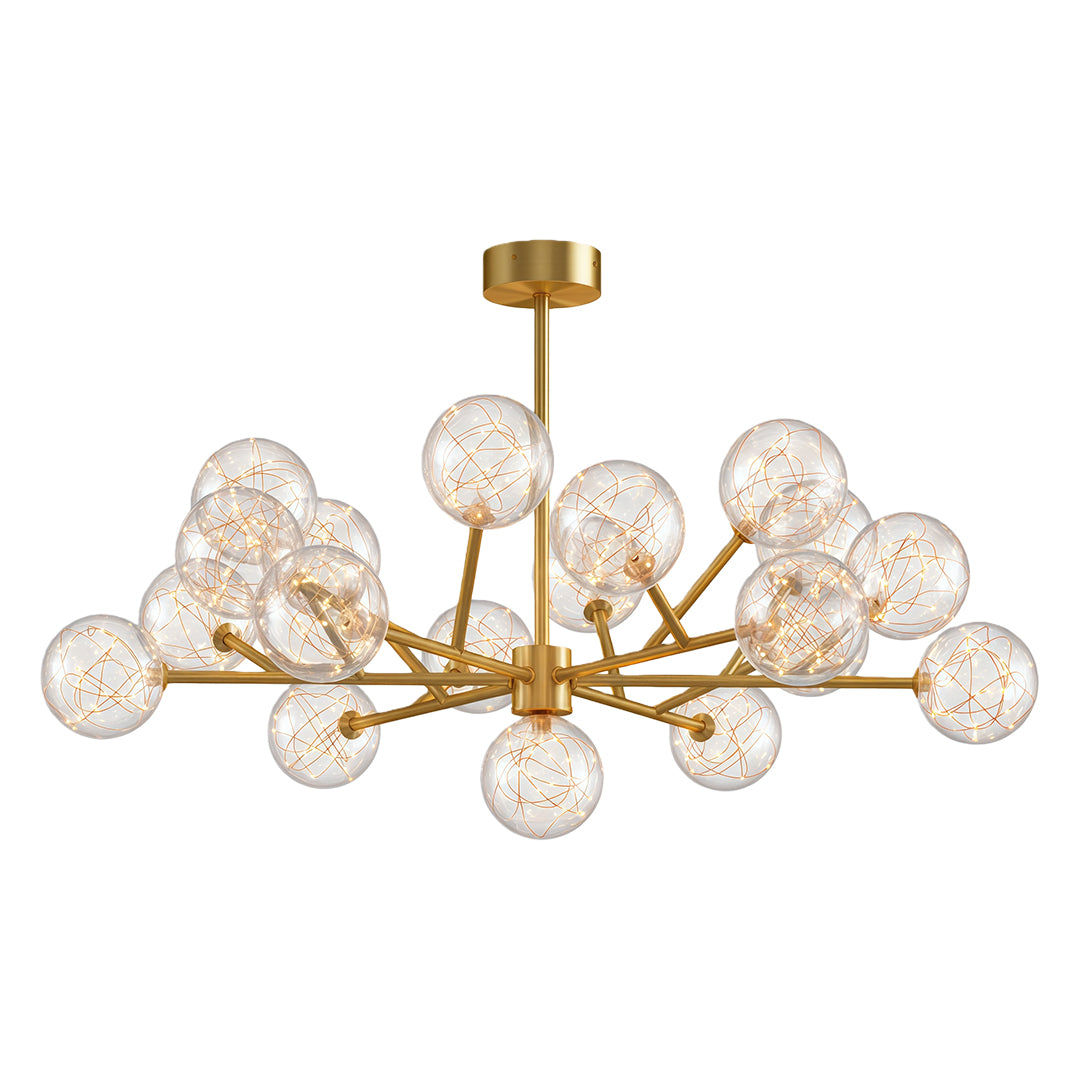 Modern glass globe chandelier with champagne gold and dense glass sphere arrangement