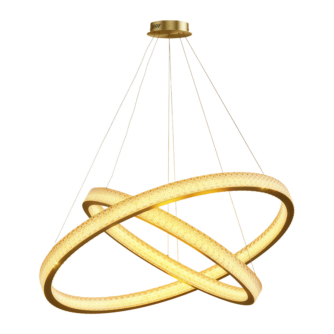 Vintage crystal chandeliers with champagne gold and intersecting circular crystal rings