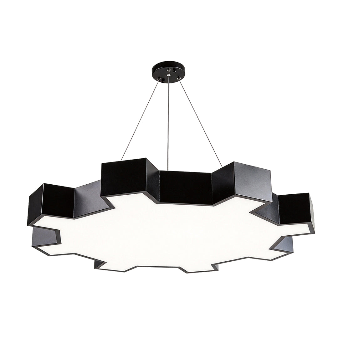 Chandelier black modern in black, close-up of the angular light design.