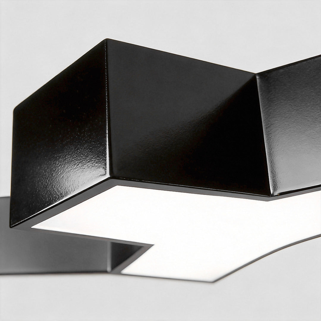 Chandelier black modern with a close-up of the geometric black and white design.