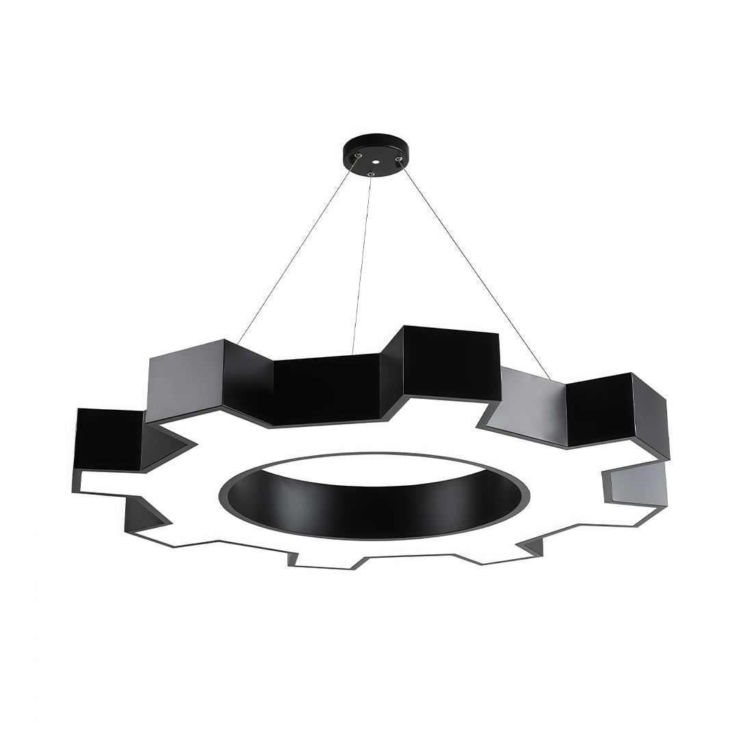 Chandelier black modern in black, close-up of the hexagonal details.