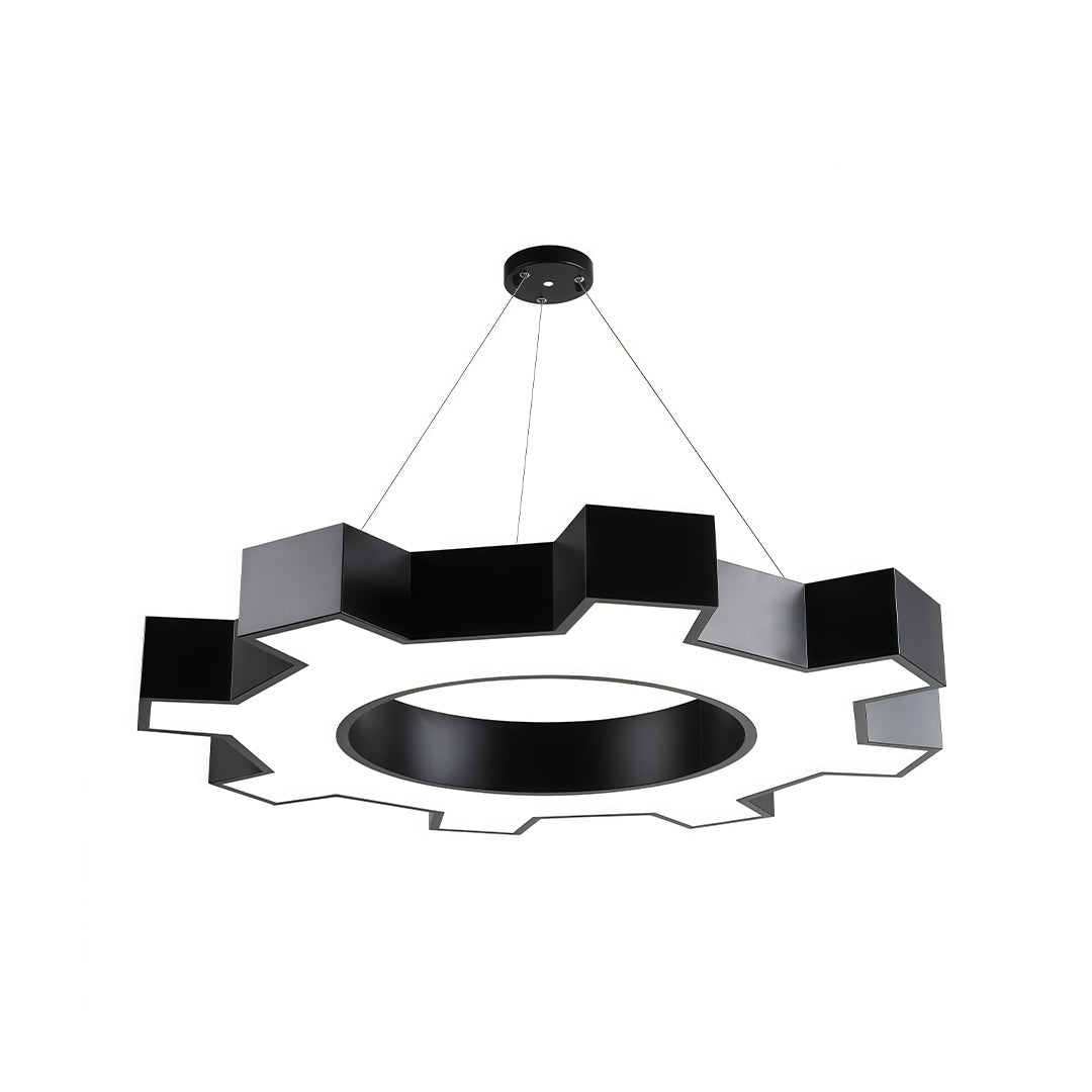 Chandelier black modern in black, front view of the industrial design.