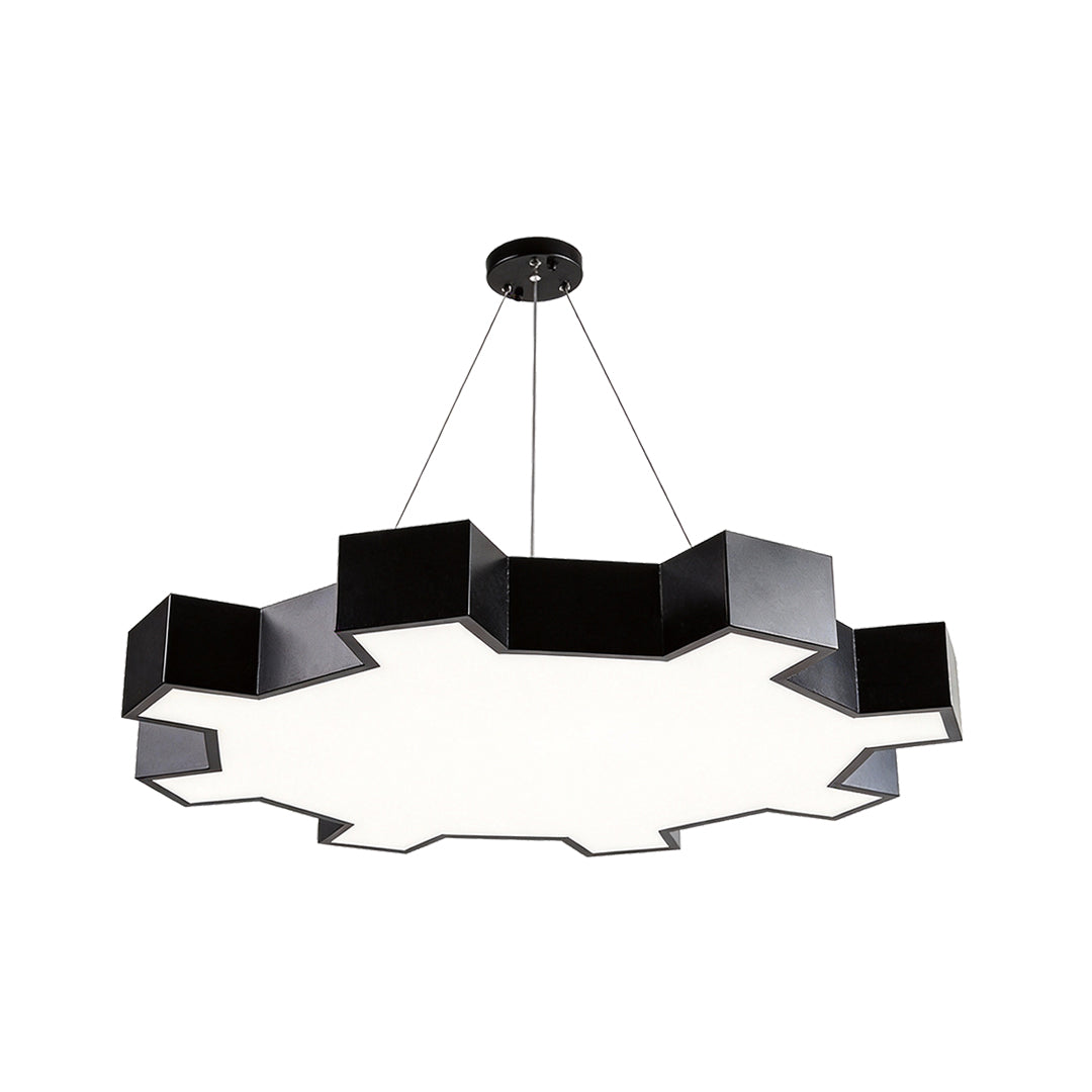 Chandelier black modern in black, front view of the minimalist design.