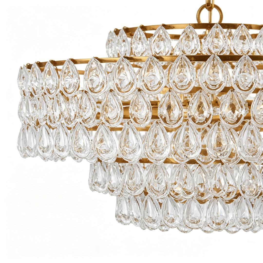 Chandelier lighting crystal side detail featuring elegant cascading glass elements.
