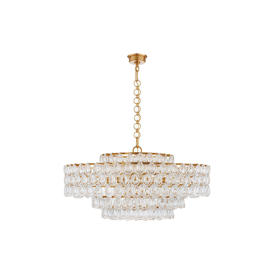 Chandelier lighting crystal large round fixture isolated for luxury interior lighting styles.