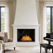 Charcoal burner lighter designed as a fireplace, mounted in a modern living room.