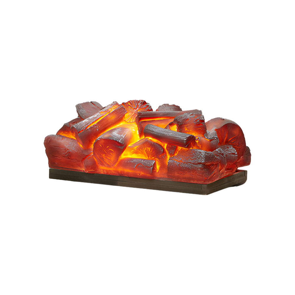 Charcoal burner lighter with a realistic flame effect, placed on a wooden surface.