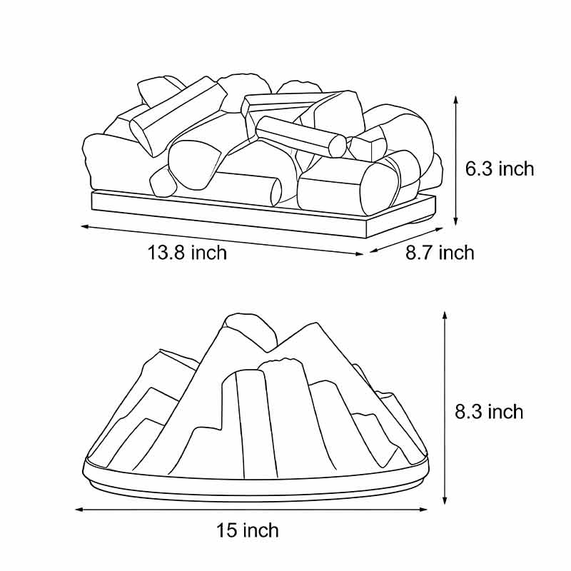 Technical diagram of charcoal burner lighter showing dimensions and installation details.